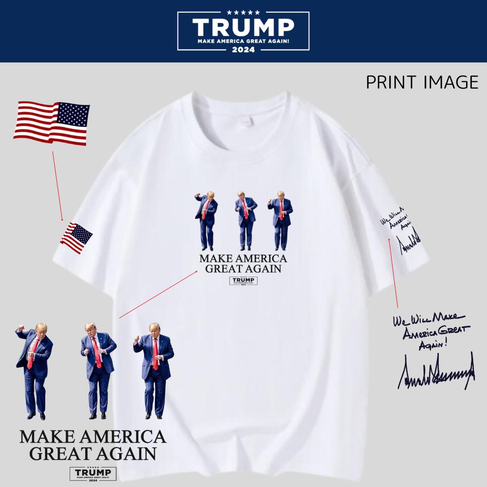 TRUMP グラフィックプレミアムコットンTシャツ[白/ダンシングTRUMP(大)] - 画像 (2)