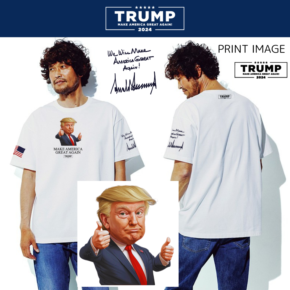 TRUMP グラフィックプレミアムコットンTシャツ[白/サムズアップTRUMP(大)]