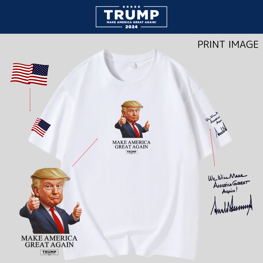 TRUMP グラフィックプレミアムコットンTシャツ[白/サムズアップTRUMP(大)] - 画像 (2)