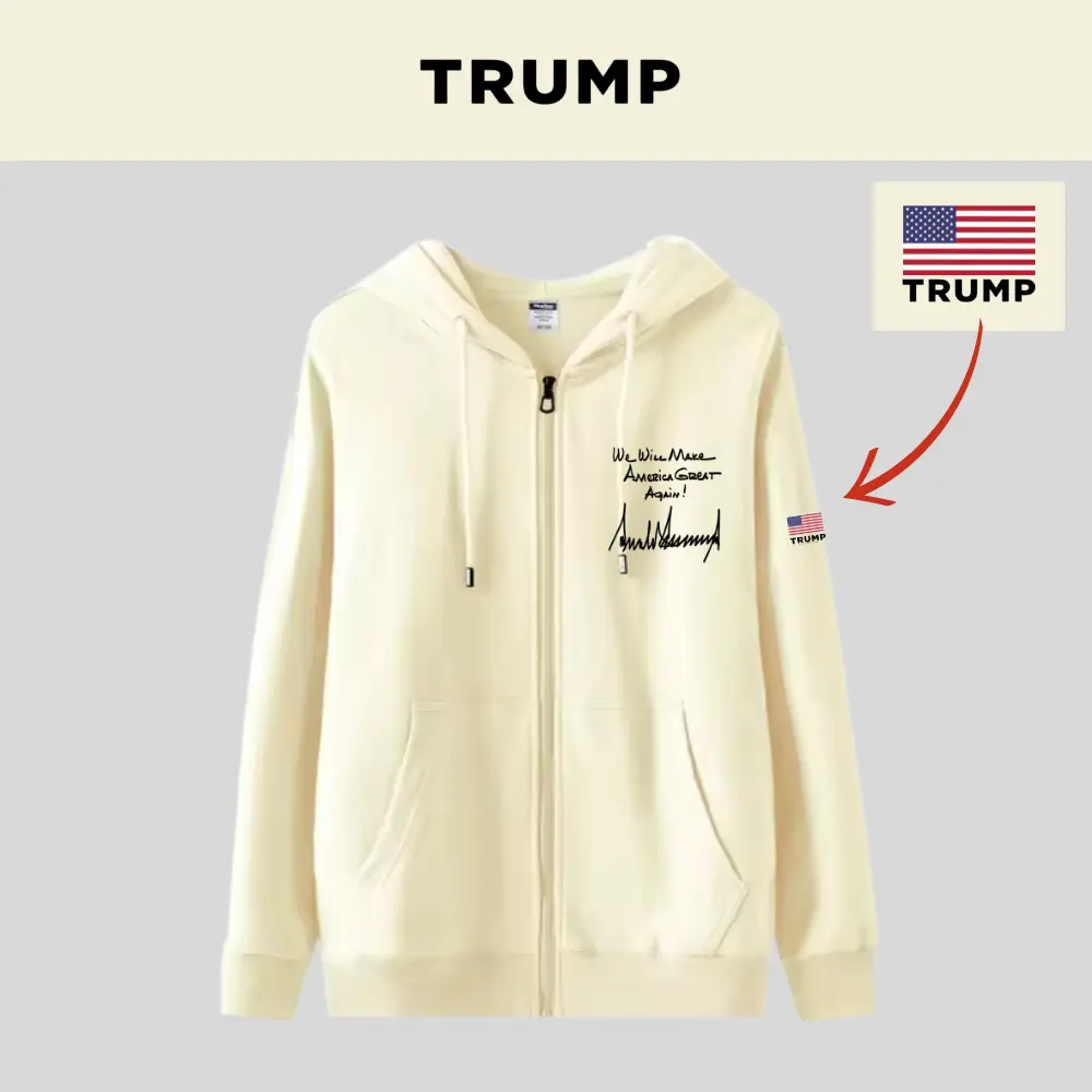 TRUMP大統領手書き文字ロゴジップアップパーカー[MGZH-002][ベージュ]