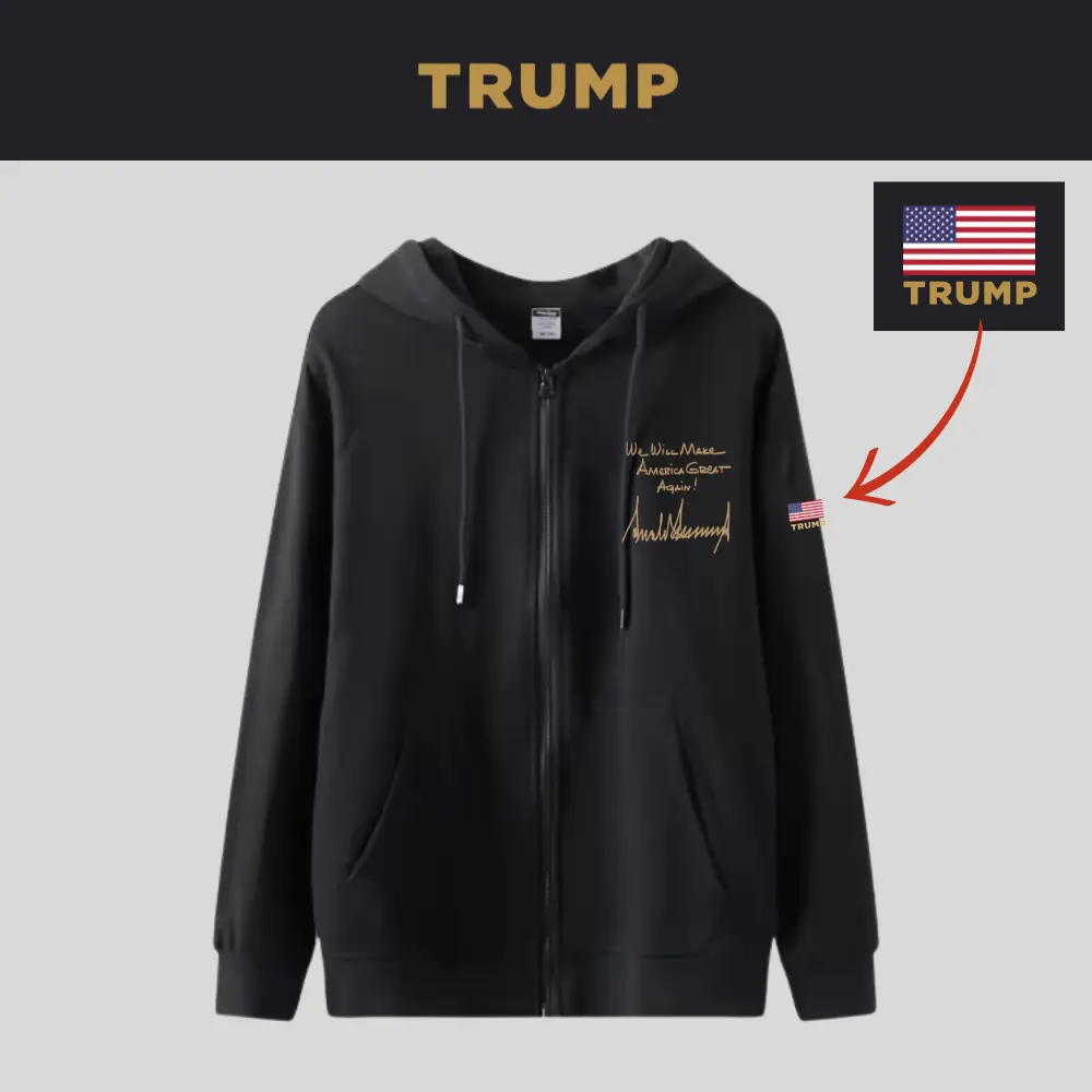 TRUMP大統領手書き文字ロゴジップアップパーカー[MGZH-002][黒]