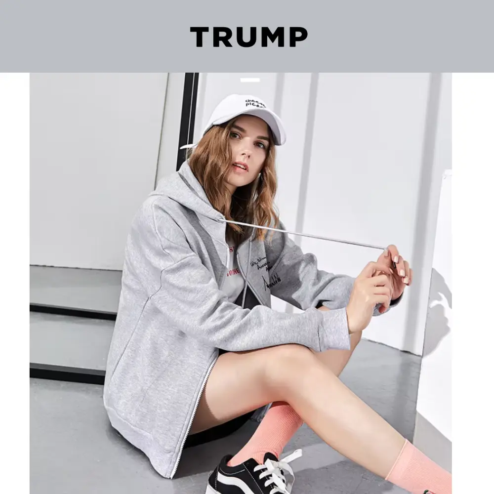 TRUMP大統領手書き文字ロゴジップアップパーカー[MGZH-002][グレー] - 画像 (2)