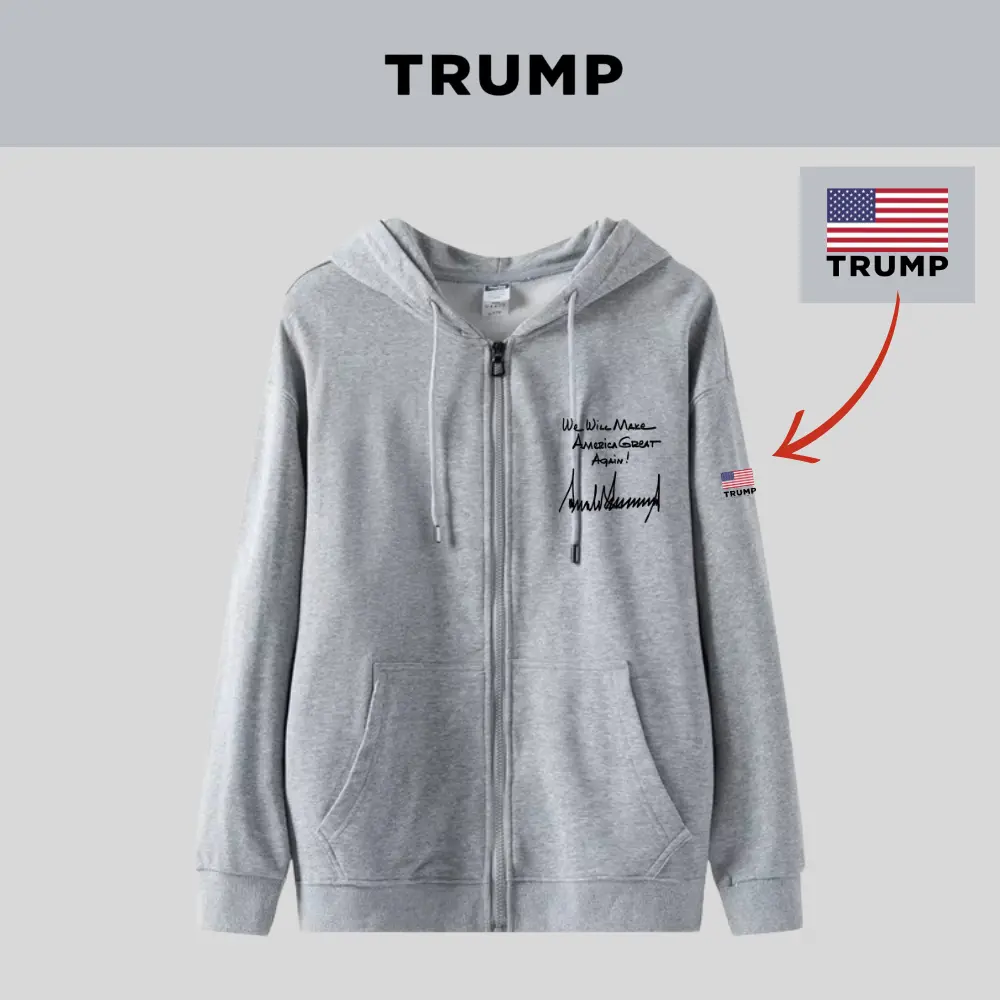 TRUMP大統領手書き文字ロゴジップアップパーカー[MGZH-002][グレー]