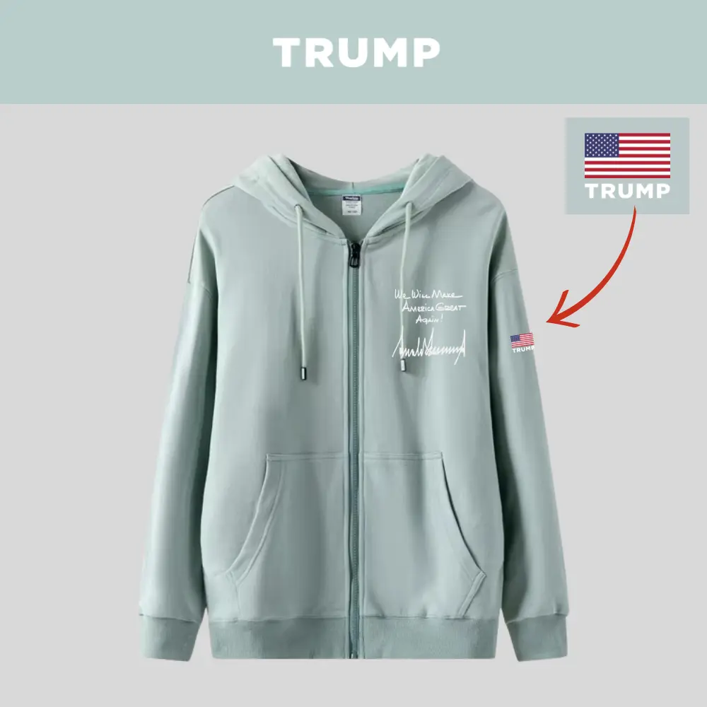 TRUMP大統領手書き文字ロゴジップアップパーカー[MGZH-002][アイスグリーン]
