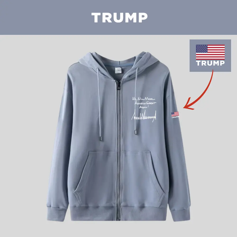 TRUMP大統領手書き文字ロゴジップアップパーカー[MGZH-002][アイスブルー]