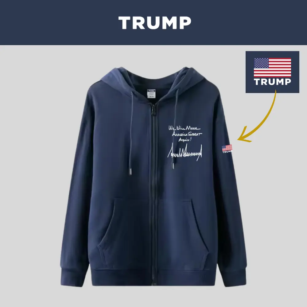 TRUMP大統領手書き文字ロゴジップアップパーカー[MGZH-002][ネイビー]