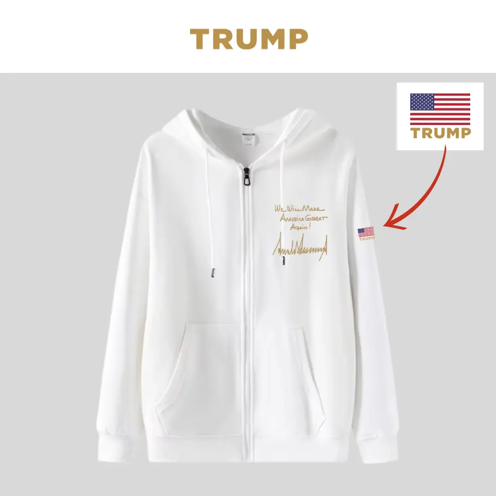 TRUMP大統領手書き文字ロゴジップアップパーカー[MGZH-002][ホワイト]