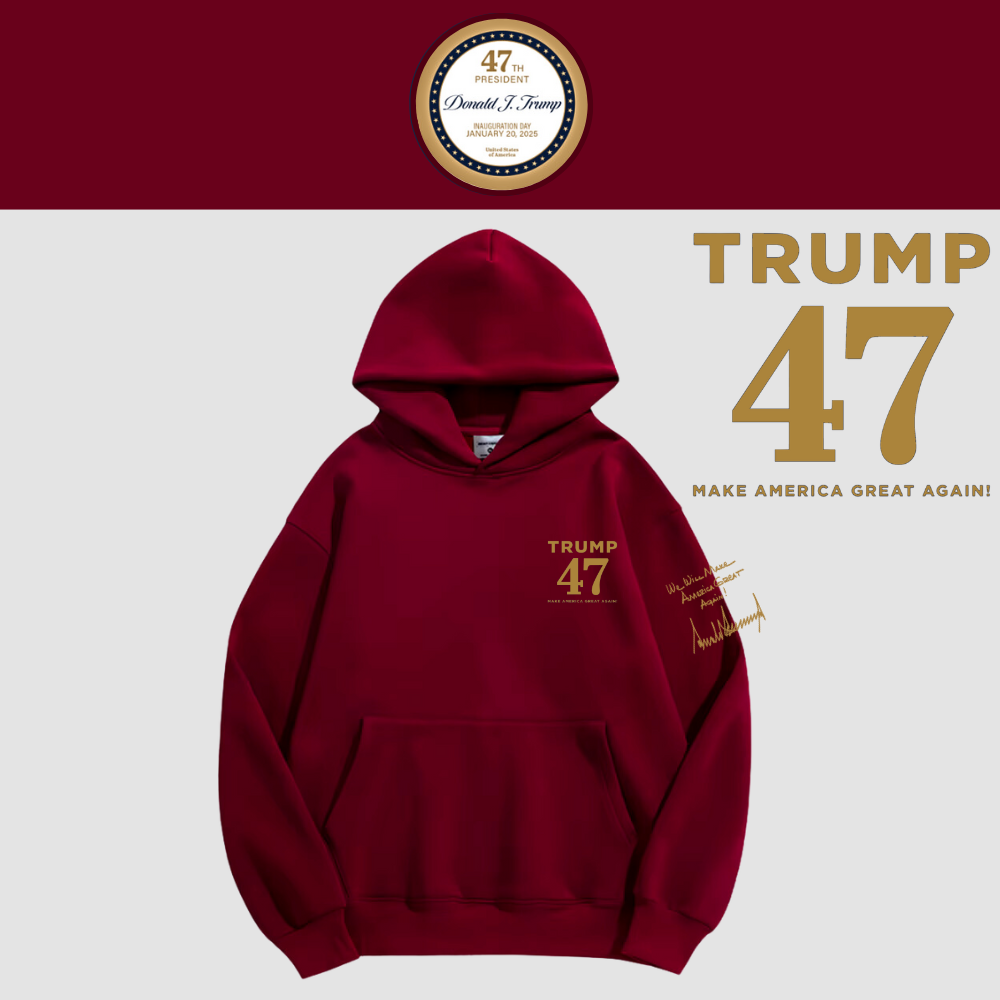 [TRUMP 47]ロゴ入りフーデッドパーカー[マルーン][NTHD-01]