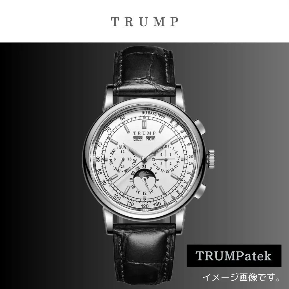 オリジナルデザイン腕時計 [TRUMPatek] ホワイトフェイス[黒革ベルト]