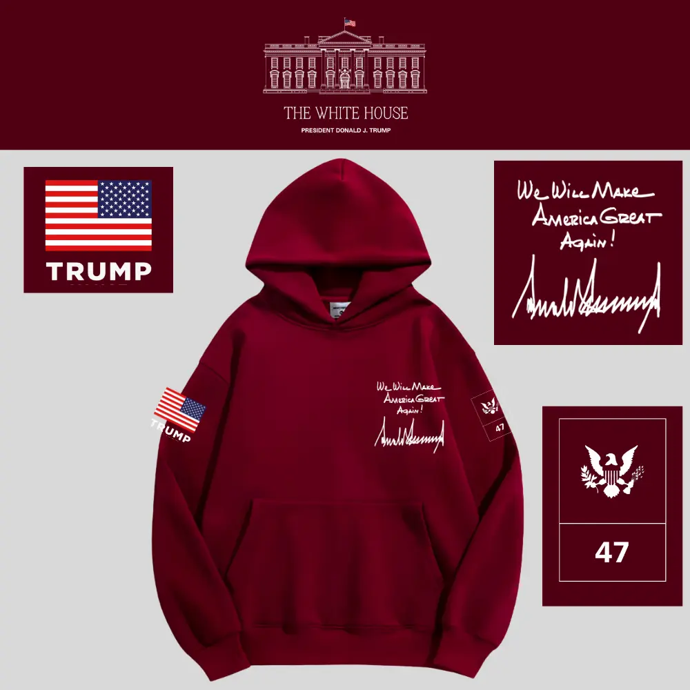 [AMERICA IS BACK]White House ロゴフーデッドパーカー[WHHD-04][ワインレッド]