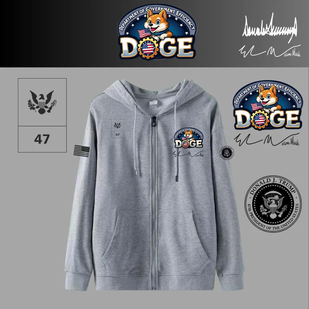 [DOGE]ドージロゴジップアップパーカー[グレー][DGZH-01]