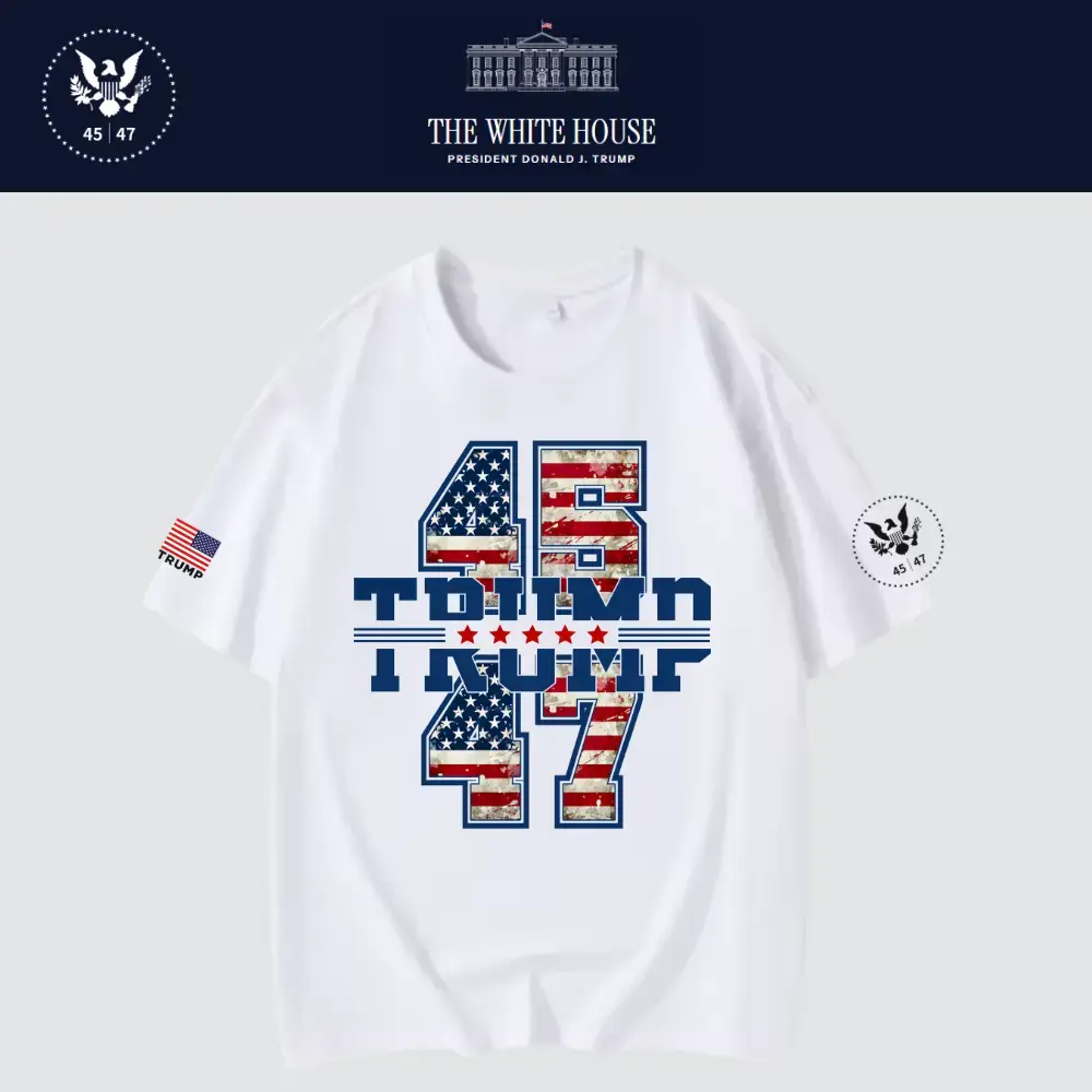 [New White House]TRUMP大統領ロゴTシャツ[白/星条旗][WHTE-09]