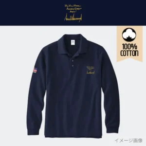 [MAGA 2025]刺繍ロゴ コットン100%ポロシャツ[長袖][ネイビー/金][PLSG-01]