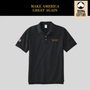 [MAGA 2025]刺繍ロゴ コットン100%ポロシャツ[半袖][黒/金][PSMG-01]