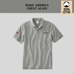 [MAGA 2025]刺繍ロゴ コットン100%ポロシャツ[半袖][グレー][PSMG-01]