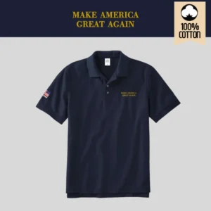 [MAGA 2025]刺繍ロゴ コットン100%ポロシャツ[半袖][ネイビー/金][PSMG-01]