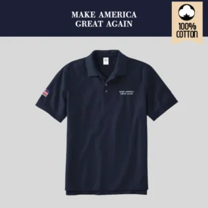 [MAGA 2025]刺繍ロゴ コットン100%ポロシャツ[半袖][ネイビー/白][PSMG-01]