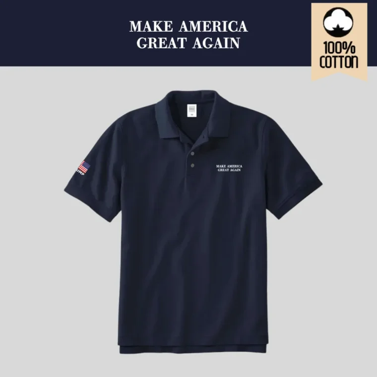 [MAGA 2025]刺繍ロゴ コットン100%ポロシャツ[半袖][ネイビー/白][PSMG-01]