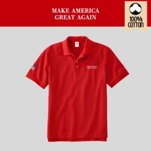 [MAGA 2025]刺繍ロゴ コットン100%ポロシャツ[半袖][赤/白][PSMG-01]