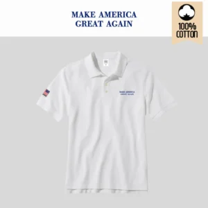 [MAGA 2025]刺繍ロゴ コットン100%ポロシャツ[半袖][白/青][PSMG-01]