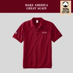 [MAGA 2025]刺繍ロゴ コットン100%ポロシャツ[半袖][ワインレッド/白][PSMG-01]