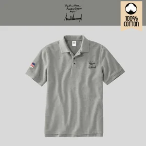 [MAGA 2025]刺繍ロゴ コットン100%ポロシャツ[半袖][グレー][PSSG-01]