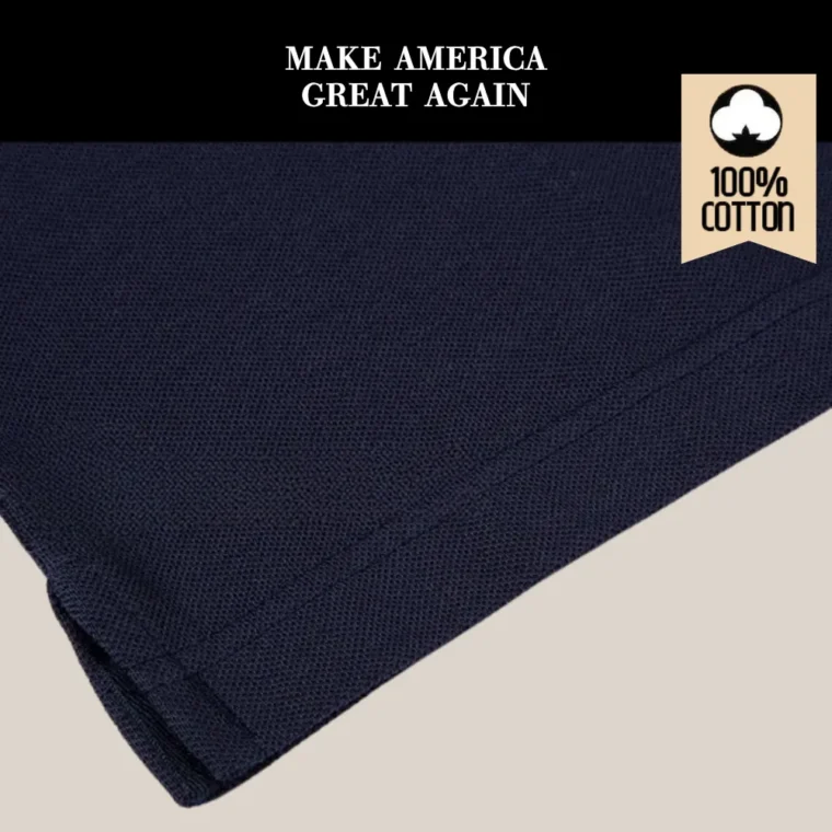[MAGA 2025]刺繍ロゴ コットン100%ポロシャツ[半袖][白/金][PSSG-01] - 画像 (4)