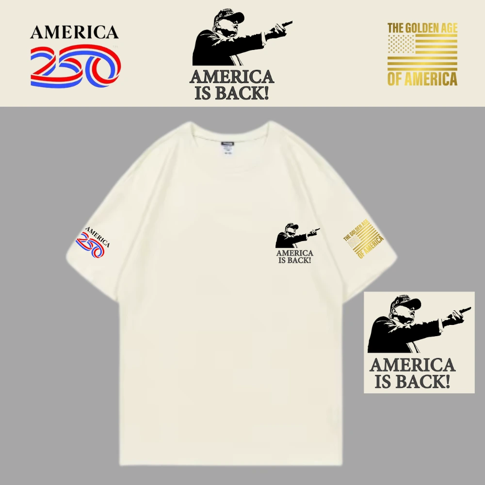 [米国独立記念日250年]USAロゴTシャツ[ベージュ][USTE-03]