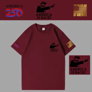 [米国独立記念日250年]USAロゴTシャツ[ワインレッド][USTE-03]