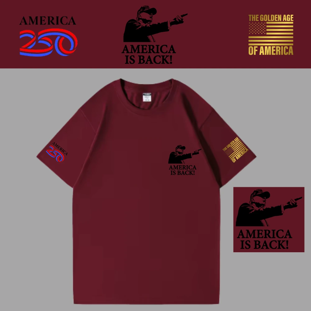 [米国独立記念日250年]USAロゴTシャツ[ワインレッド][USTE-03]