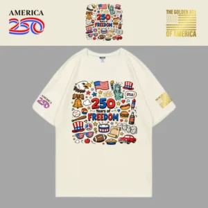 [米国独立記念日250年]USAロゴTシャツ[ベージュ][USTE-04]
