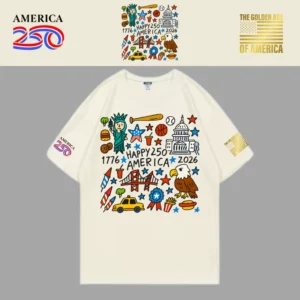 [米国独立記念日250年]USAロゴTシャツ[ベージュ][USTE-05]