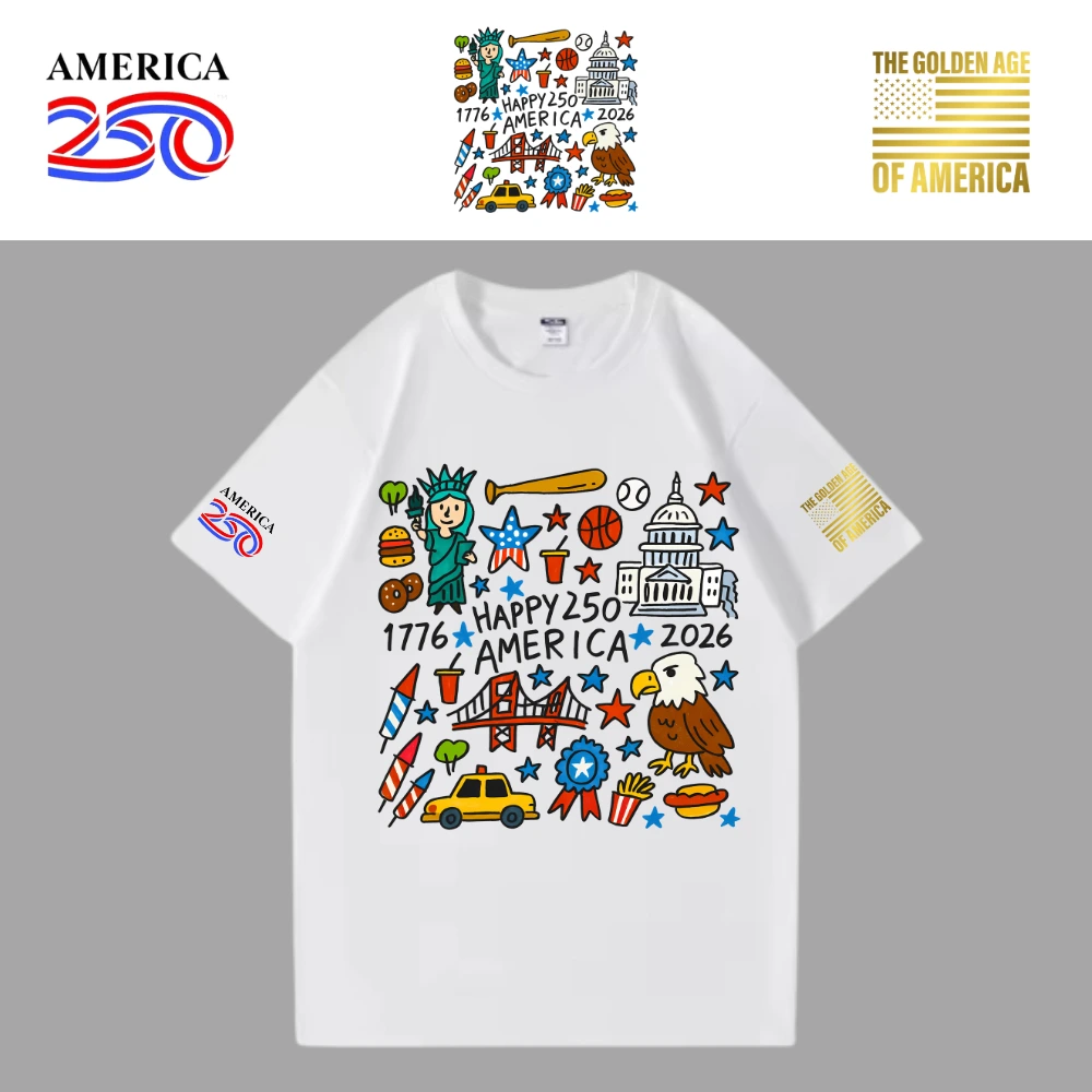 [米国独立記念日250年]USAロゴTシャツ[白][USTE-05]