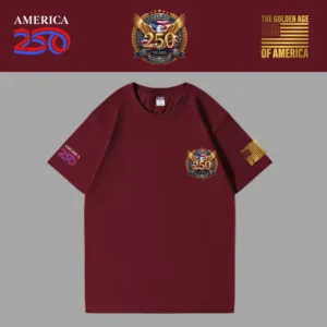 [米国独立記念日250年]USAロゴTシャツ[ワインレッド][USTE-07]